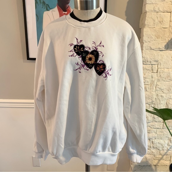 Top Stitch Tops - Top Stitch Sunflower Crewneck Sweatshirt White Double Collar Valentines Size XL